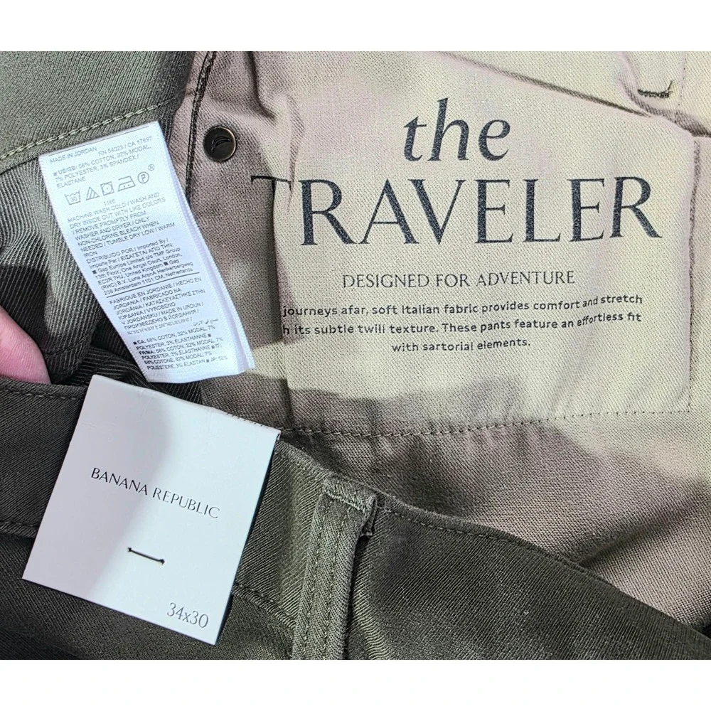 Banana Republic Slim Fit Traveler Pants Mens 36x30 Dark Olive Italian Fabric NWT